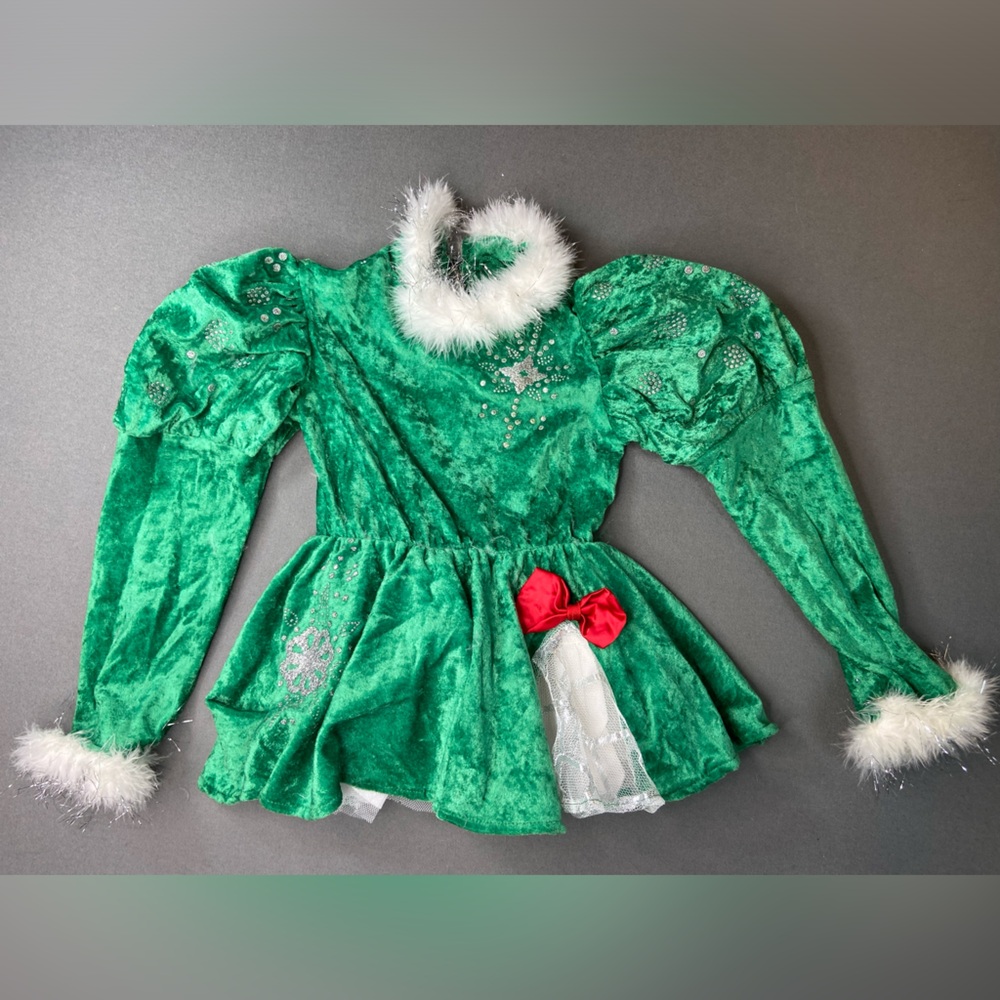 Radio City Rockette Costume Green Faux Fur Stars Sequins Girls Size Small